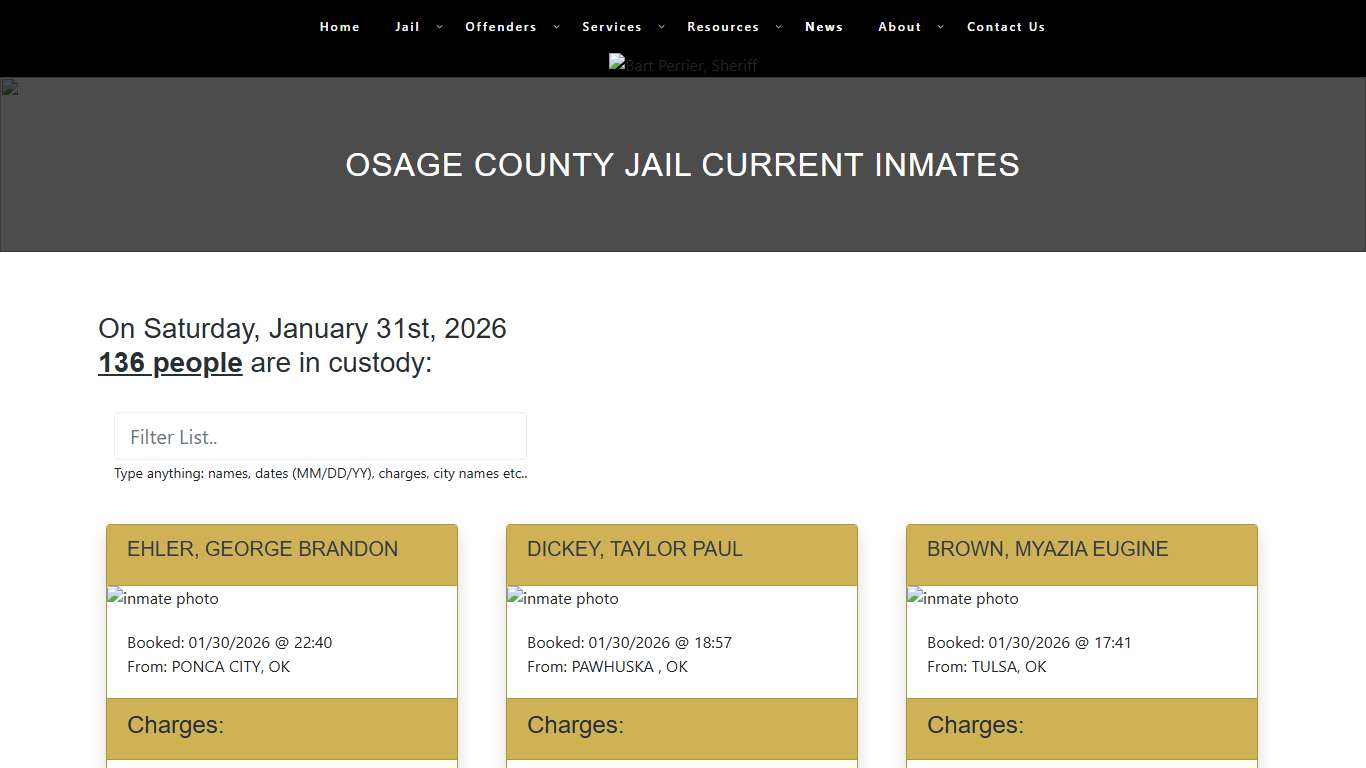Osage County Jail Current Inmates – Osage County Sheriff's Office