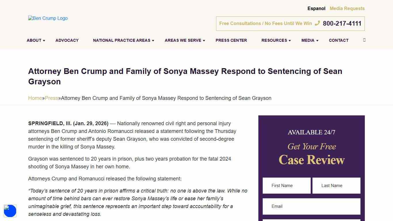 Attorney Ben Crump and Family of Sonya Massey Respond to Sentencing of Sean Grayson - Ben Crump